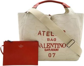 Valentino Pre-owned Tote Bags, female, Beige, Size: ONE SIZE Pre-owned Canvas Tote