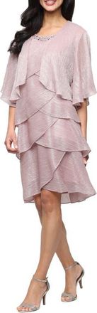 S.L. Fashions Metallic Tiered Sleeveless Dress with Jacket in Faded Rose at Nordstrom, Size 16