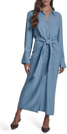 DKNY Tie Waist Long Sleeve Maxi Shirtdress in Chambray at Nordstrom Rack, Size X-Small