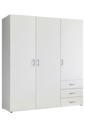 MID.YOU Mid.you Drehtürenschrank, Weiß, Kunststoff, 3 Fächer, 3 Schubladen, 150x176x51.3 cm, Schlafzimmer, Komplette Schlafzimmer und Serien