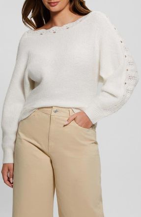 Guess Malorie Pointelle Detail Dolman Sleeve Sweater in Dove White at Nordstrom, Size X-Small