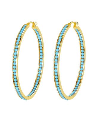 Liv Oliver 18K Plated 10.50 Ct. Tw. Turquoise Sided Hoop Earrings