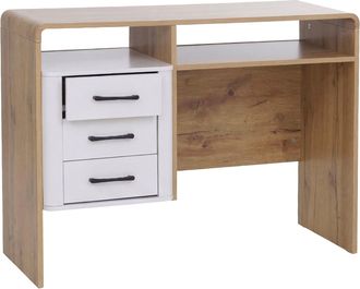 Hhg [nunca Usado] Escritorio Hhg-804, Mesa De Oficina Y De Ordenador, 3 Cajones De Mdf, 75 X 100 X 40 Cm, Acabado Roble Wotan, Blanco