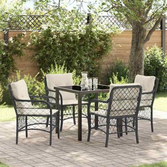 vidaXL Conjunto De Comedor De Jard&iacute;n Con Coj&iacute;n 5 Pcs Negro Polirat&aacute;n Vidaxl