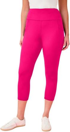 Roaman's Soft Sculpt Side Pocket Capri Legging in Vivid Pink at Nordstrom, Size 16