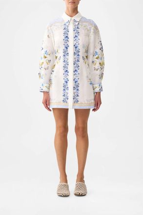 Camilla Womens Shirt Dress With A Line Skirt In Botanical Ballads