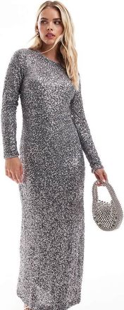Never Fully Dressed Petite - Vestito lungo in paillettes color piombo-Nero