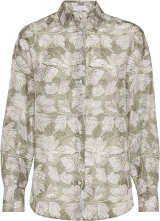Brunello Cucinelli floral-print silk shirt - women - Silk - L - Green