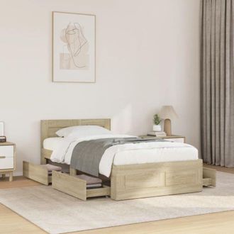 vidaXL Cama Con Cabecero Madera De Ingenier&iacute;a Roble Sonoma 100x200 Cm Vidaxl