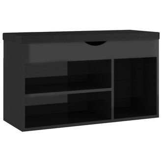 vidaXL Vidaxl - Vi Banco Zapatero Con Coj&iacute;n Madera De Ingenier&iacute;a Negro Brillo