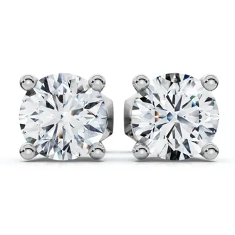Pompeii3 1 Ct TW Round Cut Diamond Screw Back Studs 14k White Gold Lab Grown