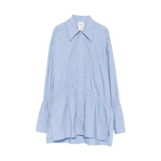 Alysi Shirts, female, Blue, Size: 2XS Gathered Poplin Shirt