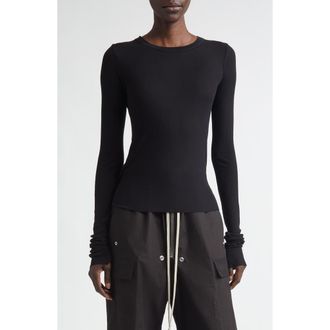 Rick Owens Crop Rib Long Sleeve T-Shirt in Black at Nordstrom, Size 10 Us