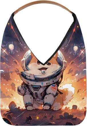 Generic Cute Space Dog Reusable Lightweight Grocery Bags - Foldable Into Compact Pouch, Washable & Sturdy, Multipurpose for Shopping and Travel