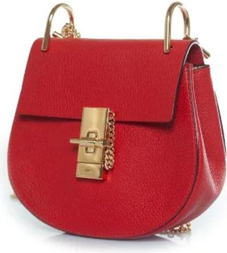 Chlo&eacute; Tweedehands leren schoudertassen - Dames - Vintage Schoudertas - Rood - ONE Size - Leer - Vintage