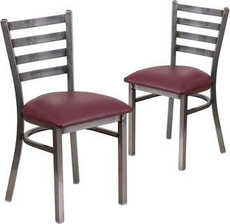 Flash Furniture 2 Pk. Clear Coated Ladder Back Metal Restaurant Chair - Burdy Vinyl Seat