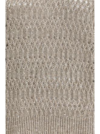 Brunello Cucinelli Womens Openwork Sweater Taupe Silk