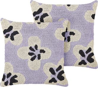 Beliani Beliani - Conjunto De 2 Cojines Decorativos Infantiles De Algod&oacute;n Con Motivo Floral 45 X 45 Cm Violeta Soapwort