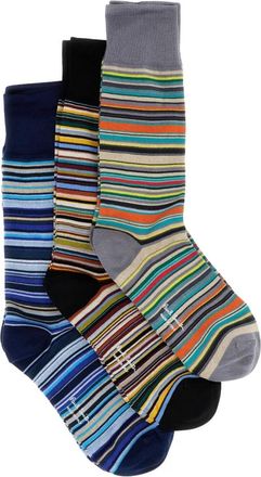 Paul Smith Ondergoed, Heren, Veelkleurig, ONE Size, Katoen, Drie-Pack Gestreepte Katoenmix Sokken