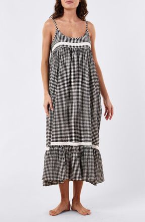 Papinelle Sleepwear Seersucker Lace Insert Maxi Nightgown in Deep Navy/cream at Nordstrom, Size Large