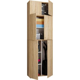 ebuy24 Vcm Gabinete De Escoba De Madera 6 Compartimentos Dimensiones: Al. 223 X An. 70 X T. 39 Cm Gabinete Para El Hogar Gabinete Multiusos Montaje Con Dos P