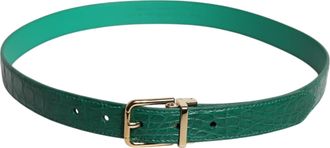Dolce & Gabbana Womens Green Leather Logo Metal Waist Buckle Belt