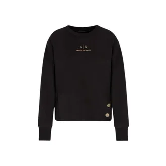 A|X Armani Exchange Sweatshirts, female, Black, Size: M Crewneck Sweatshirt with Gold Logo and Buttons