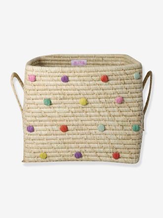 Rice Eckiger Raffiakorb 20x20x30 cm rice beige mehrfarbige tupfen