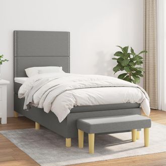 vidaXL Vidaxl - Cama Box Spring Con Colch&oacute;n Tela Gris Oscuro 90x190 Cm