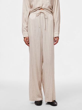 Pieces Schlupfhose PIECES PCPIA HW WIDE PANTS WVN NOOS, Damen, Gr. XL (42), N-Gr, schwarz (birch stripes:schwarz), Web, Obermaterial: 70% Viskose, 30% Leinen