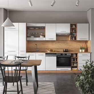 Vicco Mueble De Cocina Fame-line, Blanco Brillo Intenso/roble Dorado, 355 Cm, Et Antracita