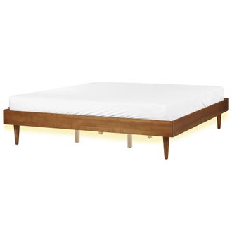 Beliani Cama Moderna 180 X 200 Cm Con Somier De L&aacute;minas Sin Cabecero Led Madera De Fresno Marr&oacute;n Toucy