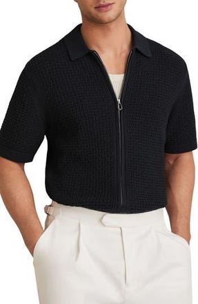 Reiss Comet Short Sleeve Zip-Up Polo Sweater in Navy at Nordstrom Rack, Size X-Large