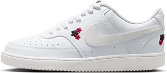 Nike Womens Court Vision Low SE Stitched Floral Shoes in White | IV5530-100