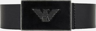 Emporio Armani Mens Eagle Plate Logo Leather Black Belt - Size: 100