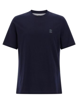 Brunello Cucinelli Navy Blue Logo Cotton T-shirt