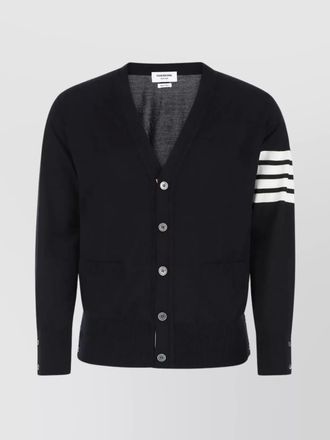 Thom Browne wool v-neck long-sleeve ribbed cardigan