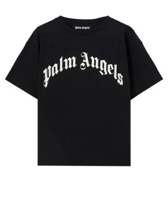 Palm Angels Curved Logo Black T-Shirt With Bold Graphic Design