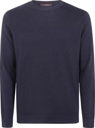 Zanone Truien & Vesten, Heren, Blauw, M, Katoen, Trui met Ronde Hals en Slim Fit Pasvorm