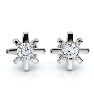 Pompeii3 1/3Ct Diamond Starburst Diamond Studs 14k Gold Lab Grown Earrings 1/3 Wide