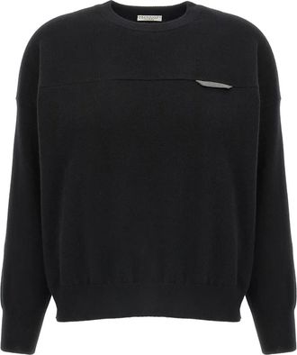 Brunello Cucinelli Maglione con dettaglio Monili - Nero