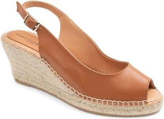 Patricia Green Peyton Slingback Espadrille Peep Toe Platform Wedge Sandal in Cognac Leather at Nordstrom, Size 8