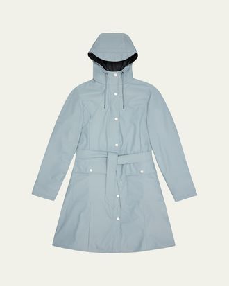 Rains Curve Belted Trench Coat with Drawstring Hood