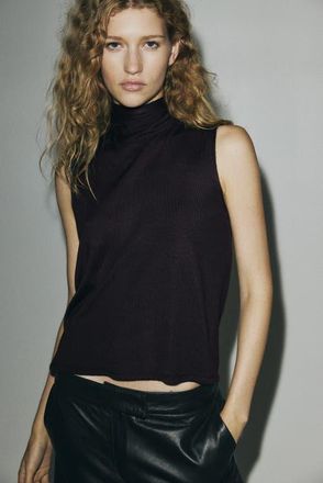 H&M Scarf-detail Turtleneck Top in Dark Purple at Nordstrom, Size X-Small