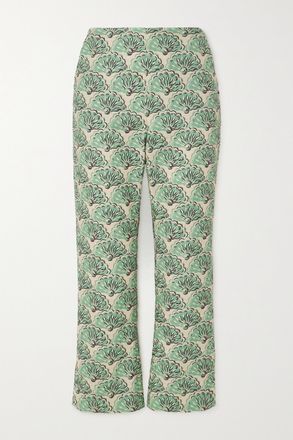 La DoubleJ Pantaloni Cropped A Gamba Dritta In Misto Cotone Stampato Toreo - Verde