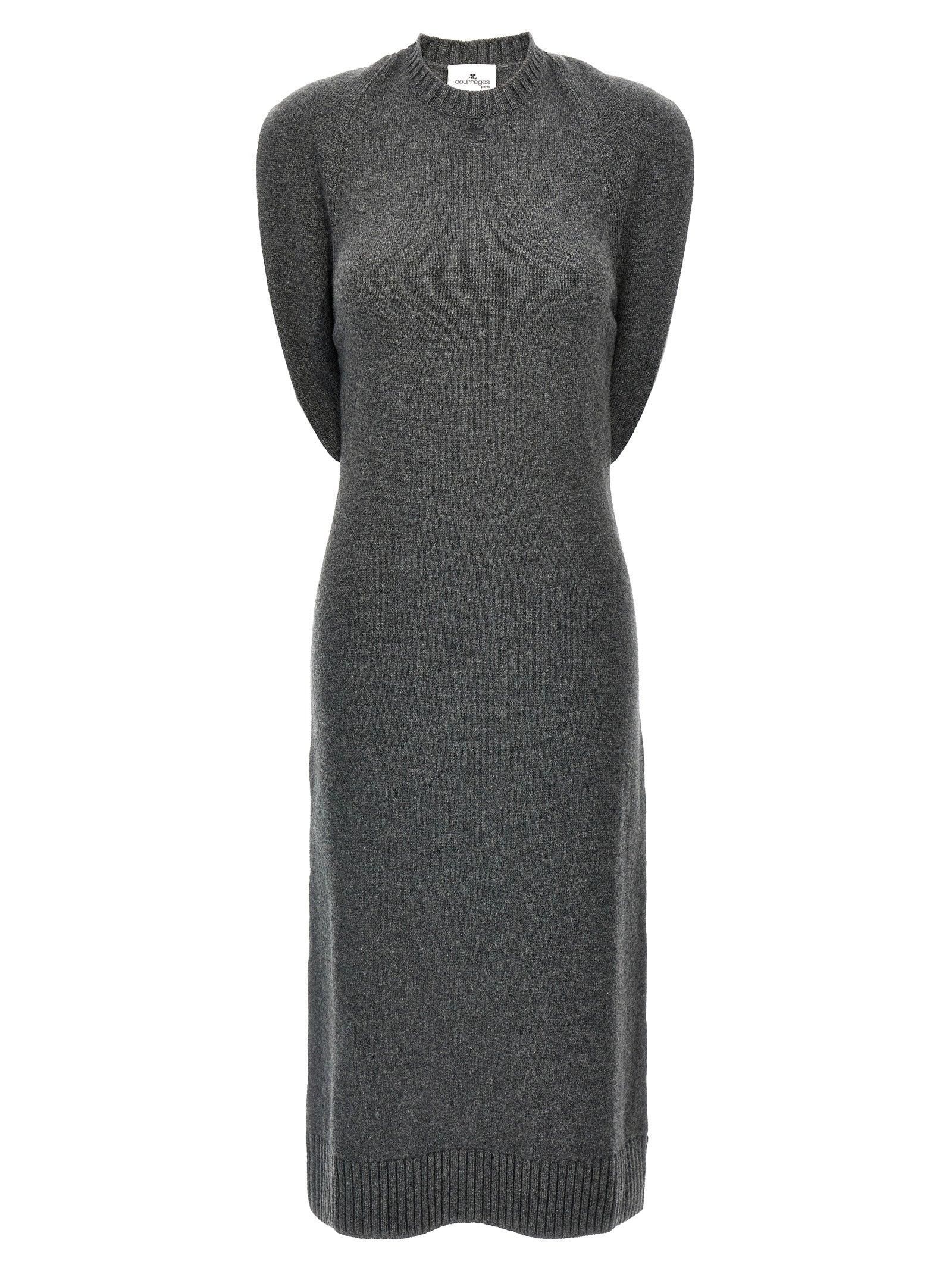 Jil Sander Gray Dress In Wool With Crossover Detail from