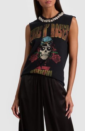 Alice & Olivia Micah Rhinestone Detail Graphic Muscle T-Shirt in Guns N Roses at Nordstrom, Size X-Small