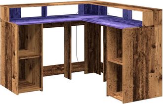 Berkfield Home Soft Desk with LED Lights Old Wood 130x130x91 cm Engineered Wood in Brown | Size: 130 x 130 x 91 cm
