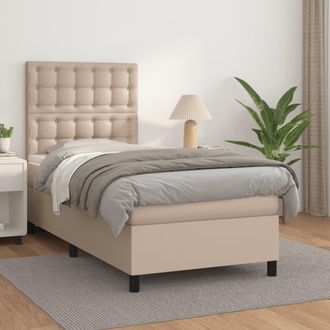vidaXL Vidaxl - Cama Box Spring Con Colch&oacute;n Cuero Sint&eacute;tico Capuchino 100x200cm