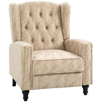 HOMCOM Marble Effect Manual Reclining Armchair W/ Footrest Studs Wood Legs Beige | TJ Hughes